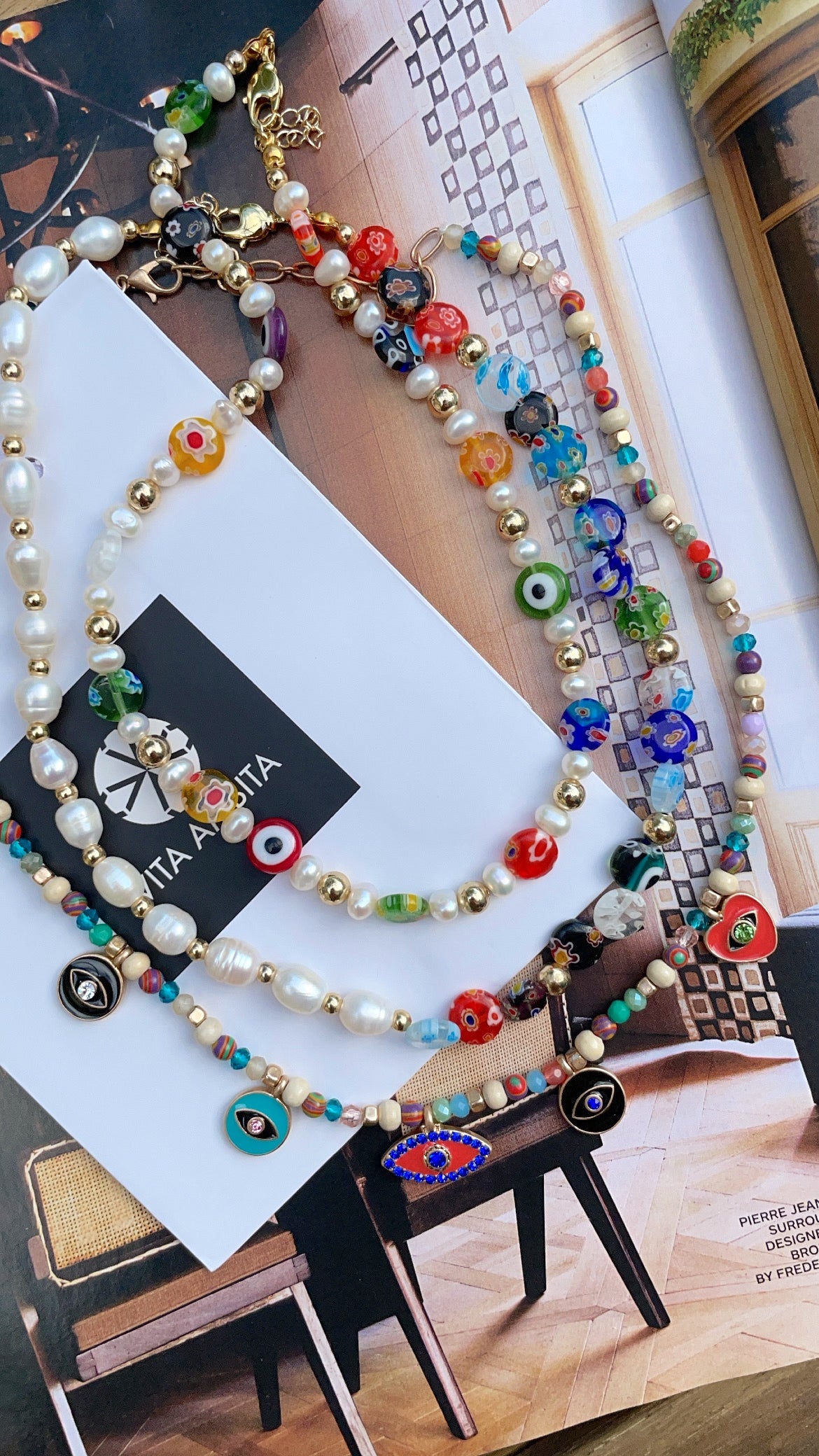 Collar de cuentas murrina de perlas y flores mixtas