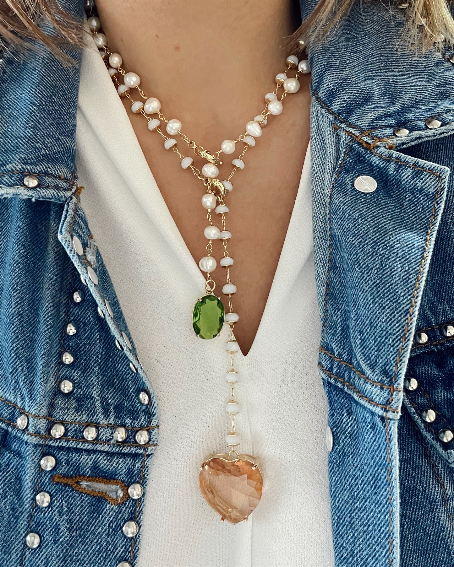 Stoned lariat necklace