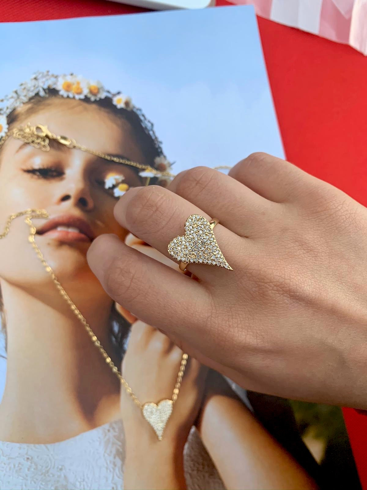 Bague coeur scintillant