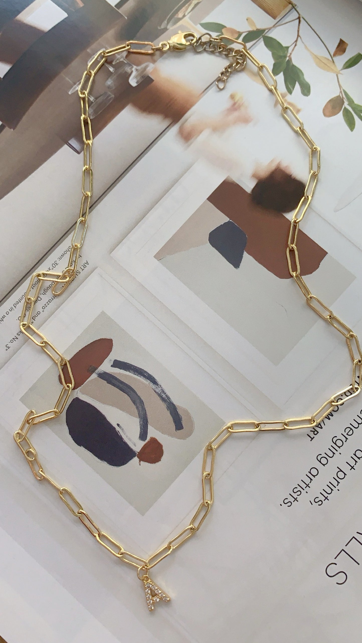 Collar de eslabones con clip + mini letra brillante