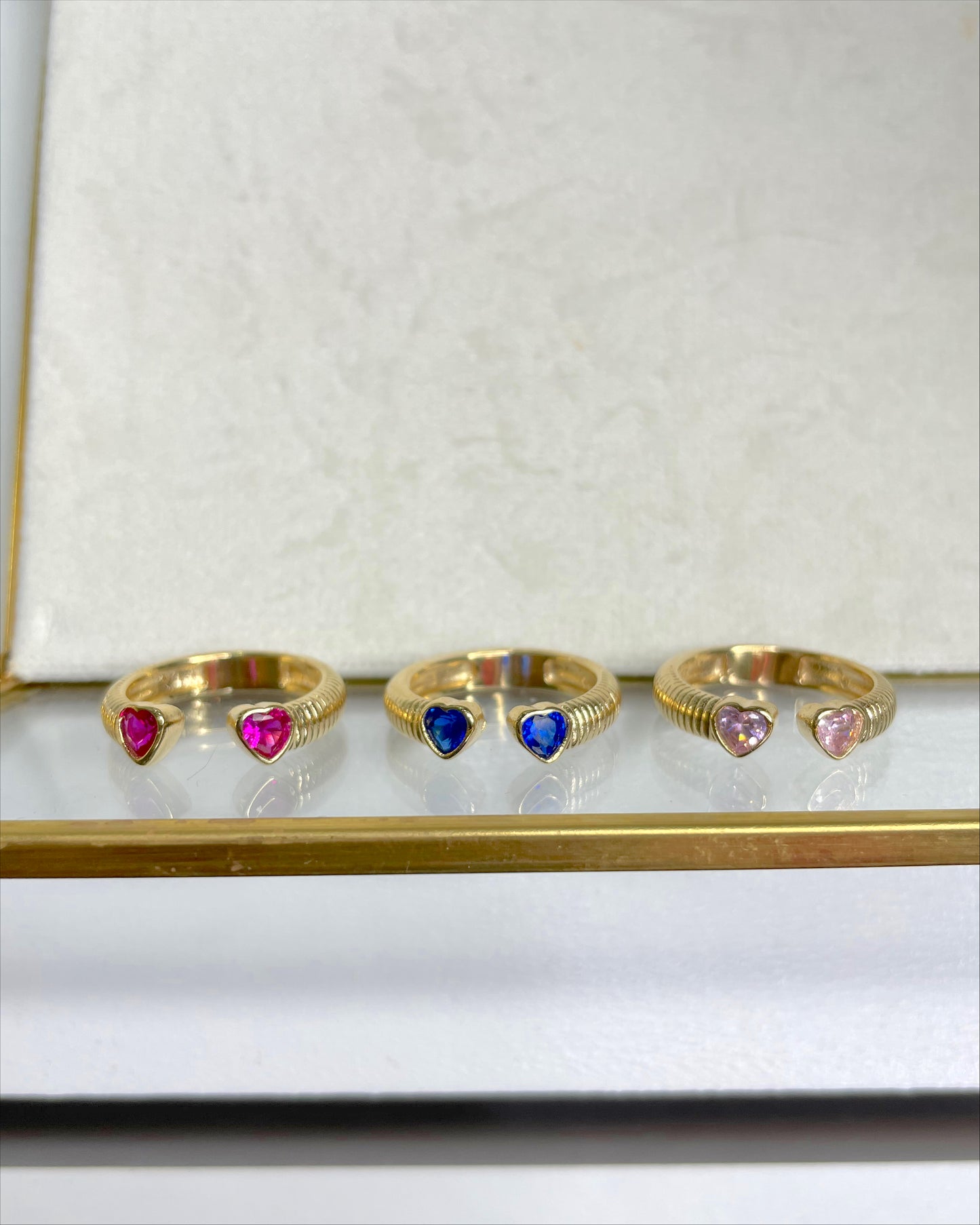 Bague ouverte pierres coeur