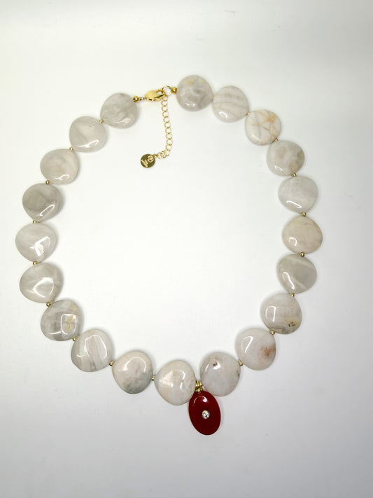 The Alba Necklace — White Stone & Burgundy Pendant