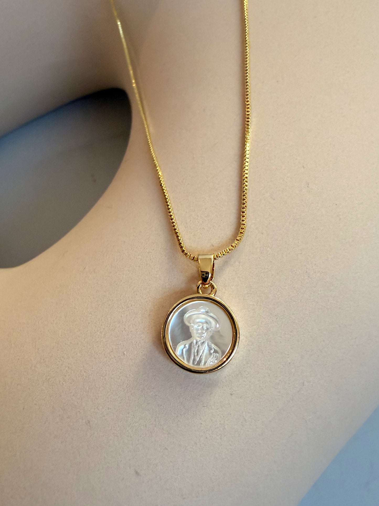 San Jose Gregorio Hernandez nacre mini pendant necklace