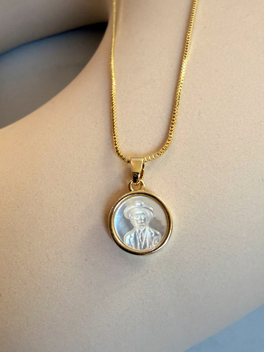 San Jose Gregorio Hernandez nacre mini pendant necklace