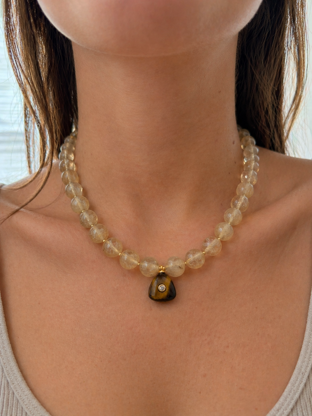 Golden Quartz & Tiger’s Eye Pendant Necklace