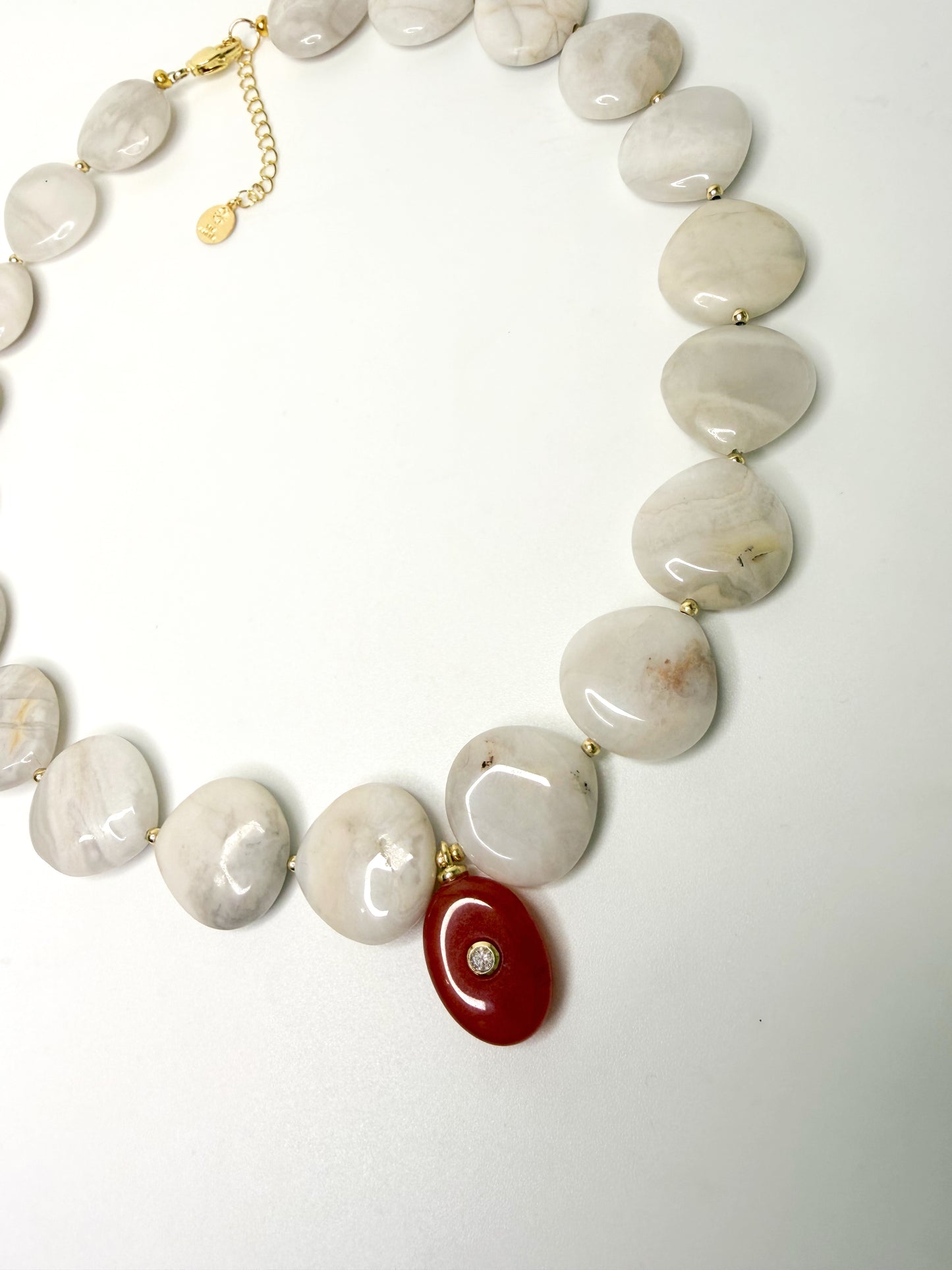 The Alba Necklace — White Stone & Burgundy Pendant