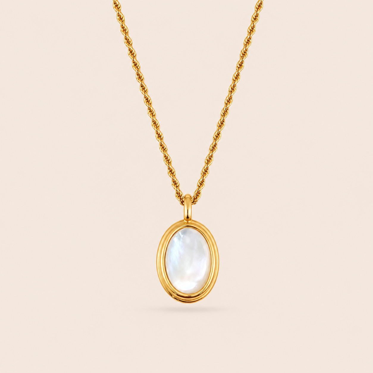Mother of Pearl Oval Pendant Necklace – Waterproof Gold Everyday Necklace