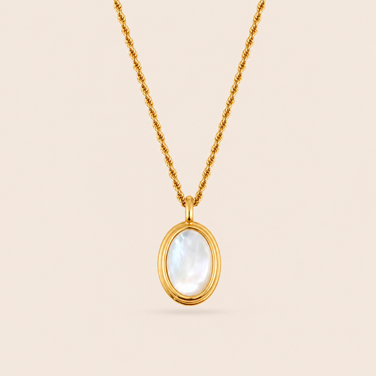 Mother of Pearl Oval Pendant Necklace – Waterproof Gold Everyday Necklace