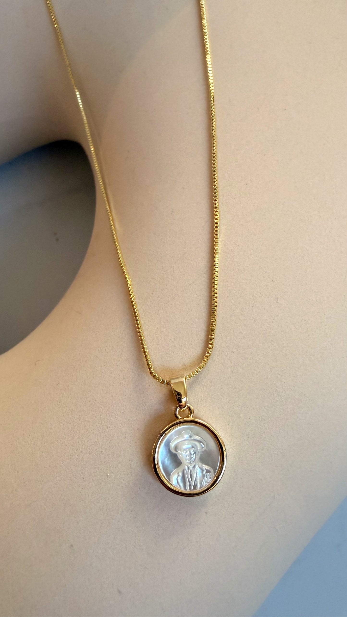 San Jose Gregorio Hernandez nacre mini pendant necklace