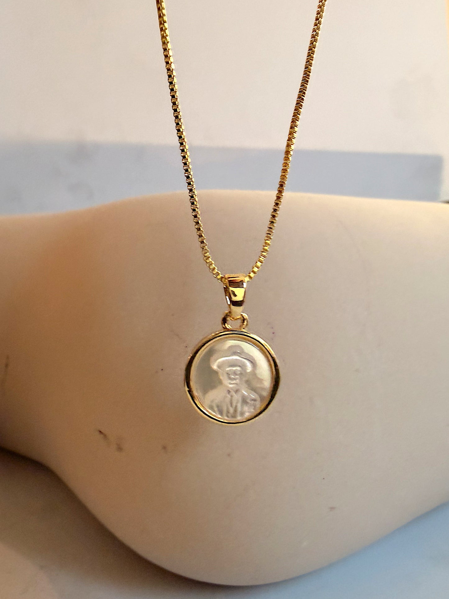 San Jose Gregorio Hernandez nacre mini pendant necklace