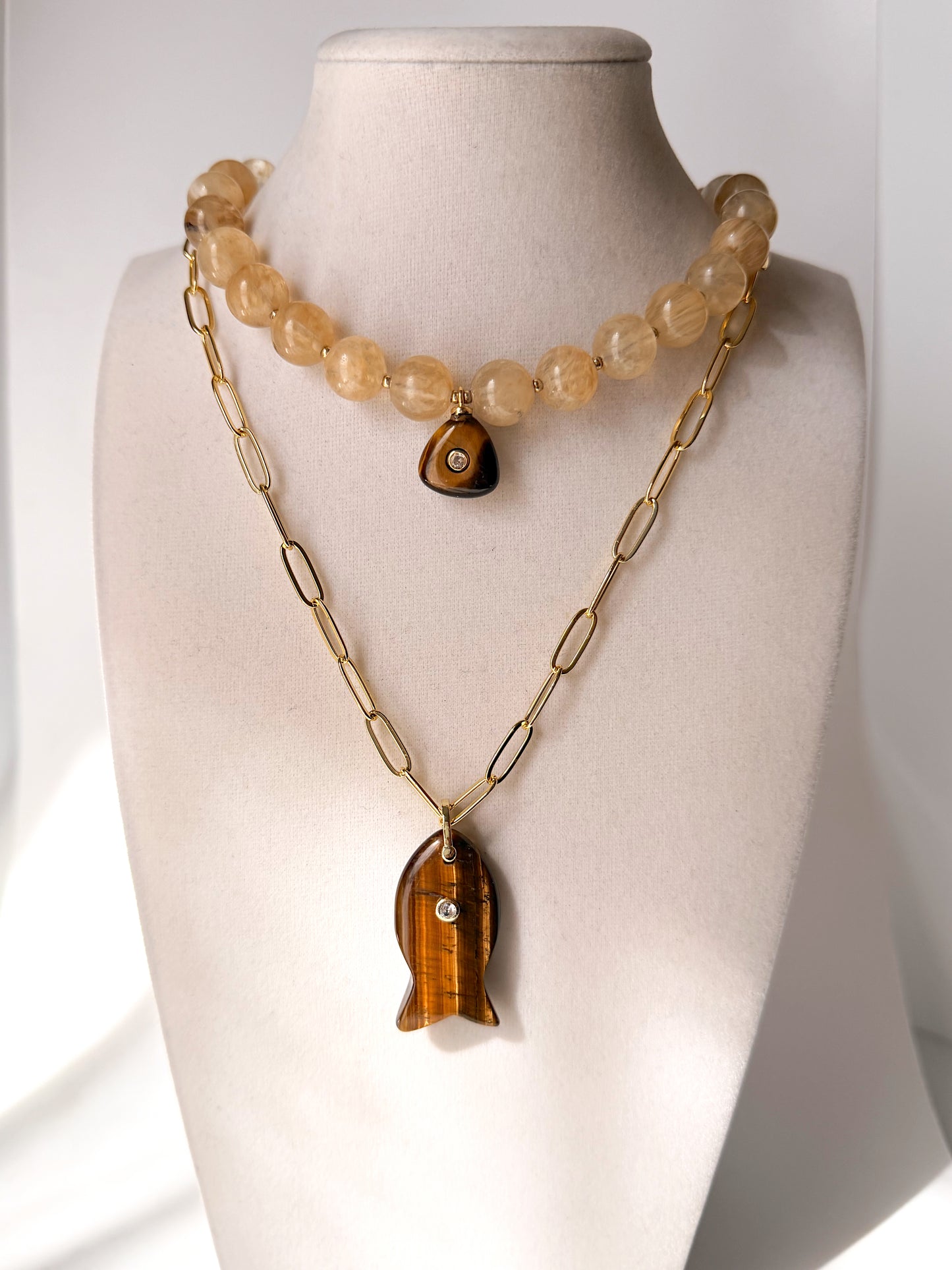 Golden Quartz & Tiger’s Eye Pendant Necklace