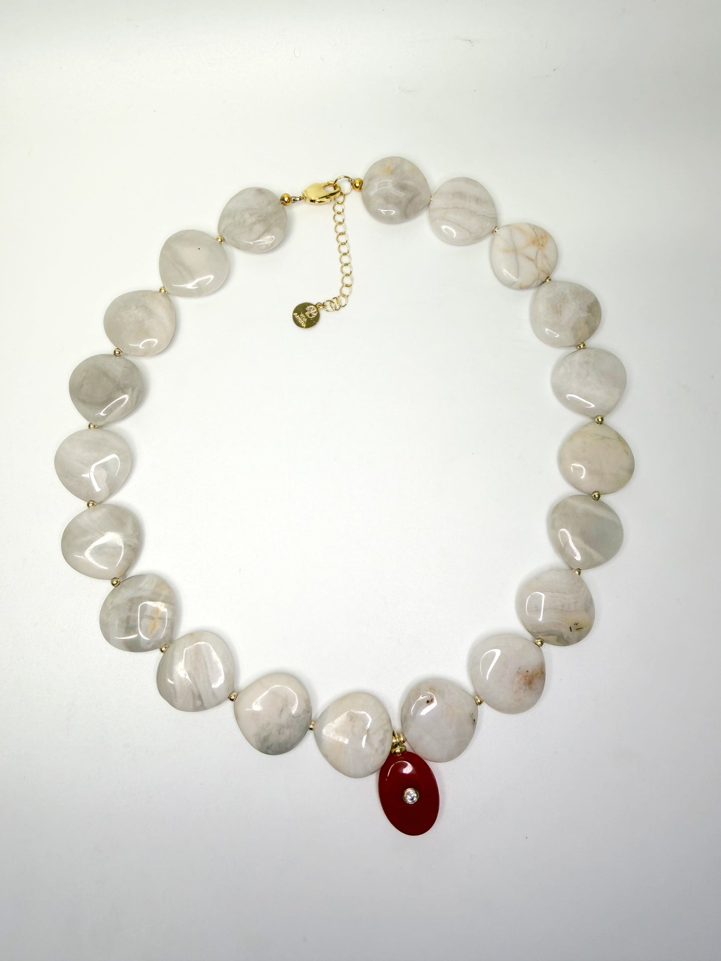 The Alba Necklace — White Stone & Burgundy Pendant
