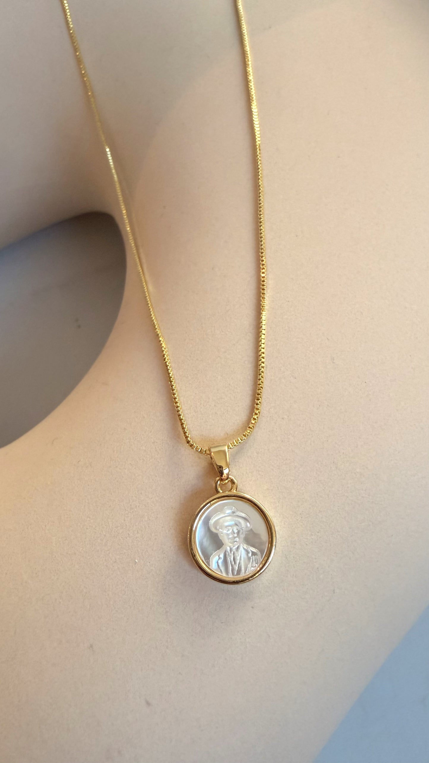 San Jose Gregorio Hernandez nacre mini pendant necklace