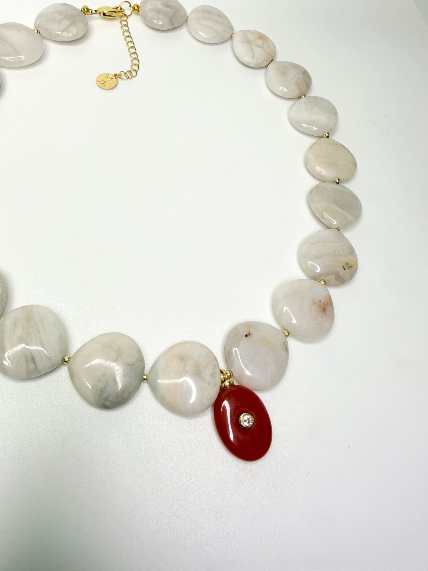 The Alba Necklace — White Stone & Burgundy Pendant