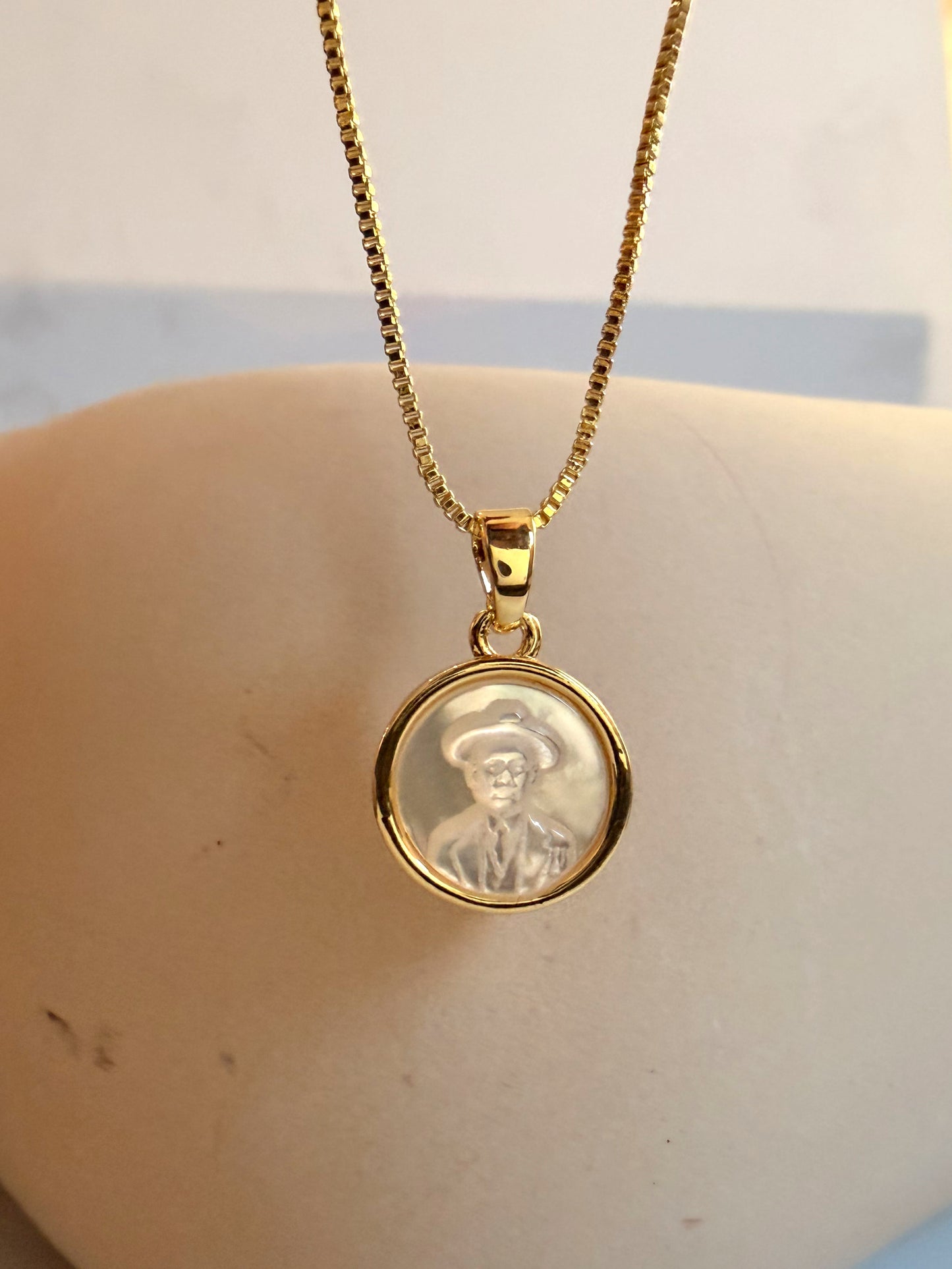 San Jose Gregorio Hernandez nacre mini pendant necklace