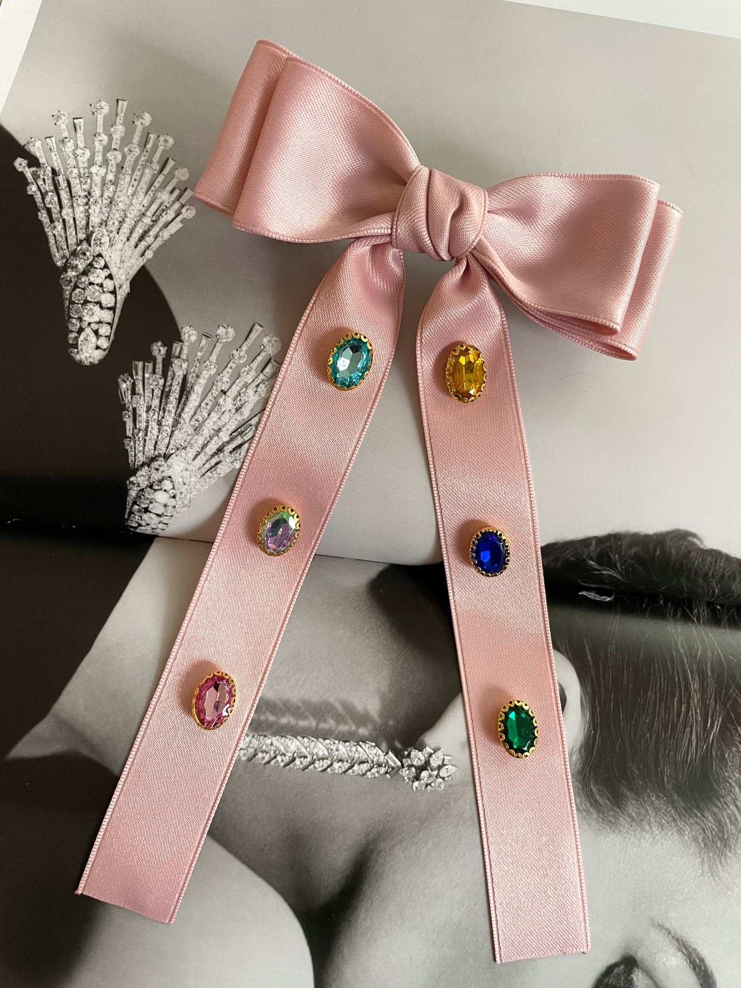 Embellished pink hair bow tie