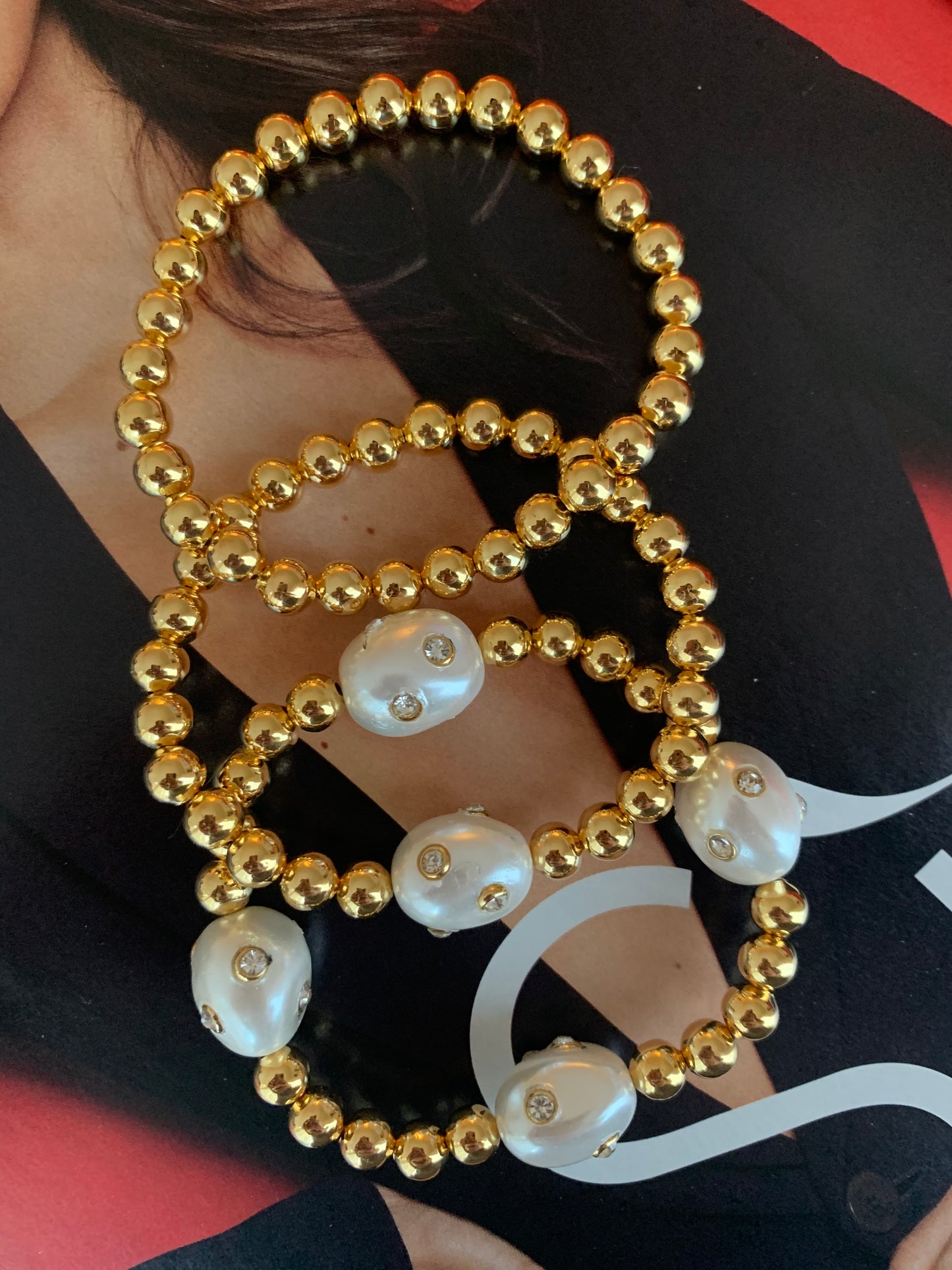 Polka dot pearls and Gold beaded Set