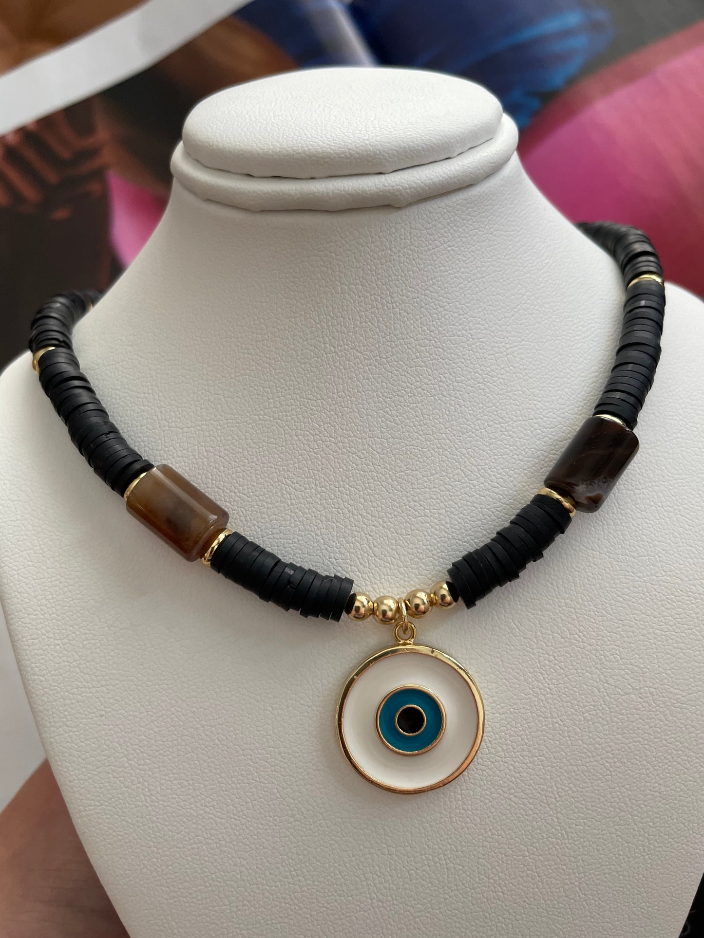 Rubber and stones with evil eye choker