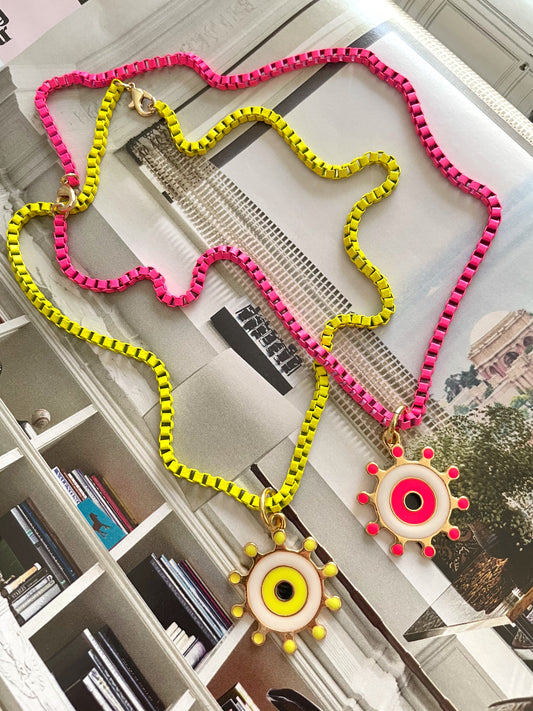 Neon necklace and eye pendant