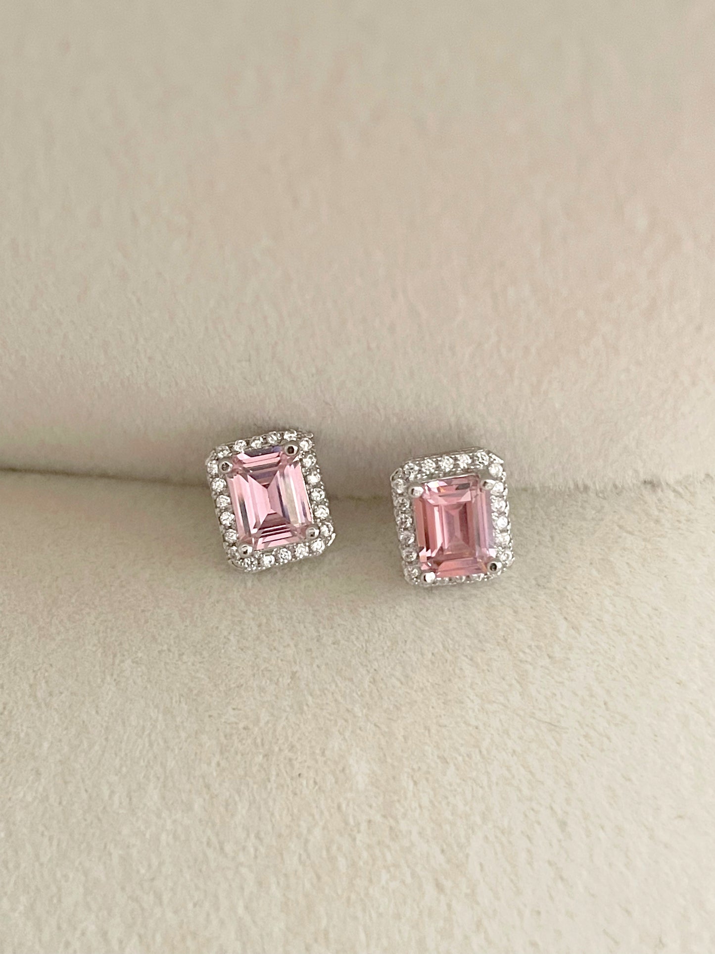 Pink zircon stud earrings