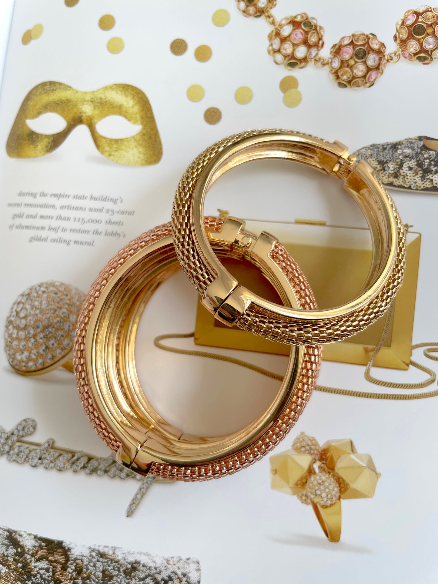 Gold plated mesh bangle bracelets
