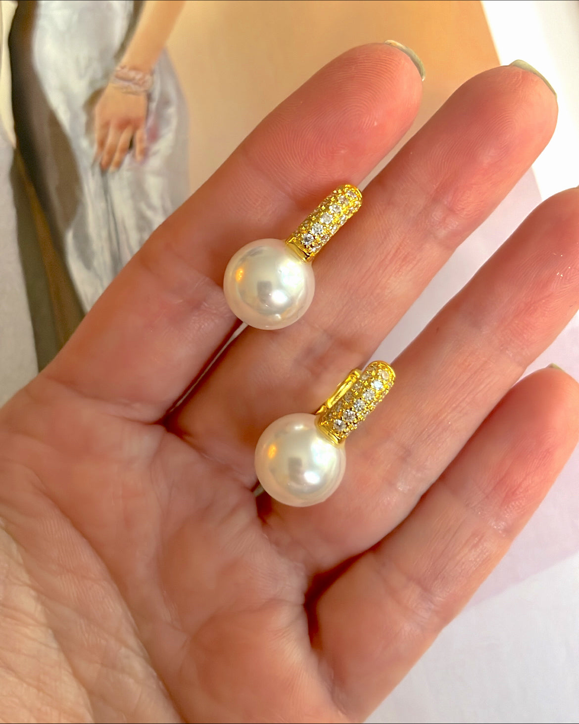 Zircon pearl earrings