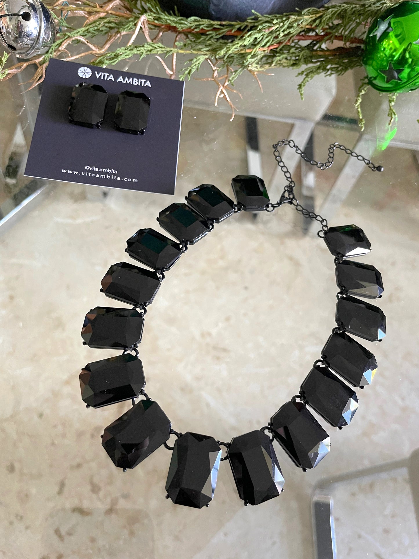 Collar-pendientes-pulsera de cristales Jet Black