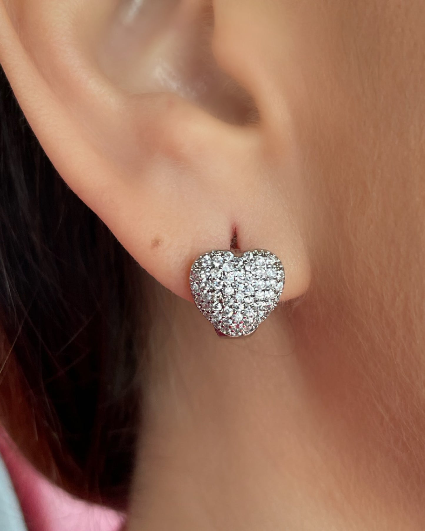 CZ heart shaped Huggies earrings