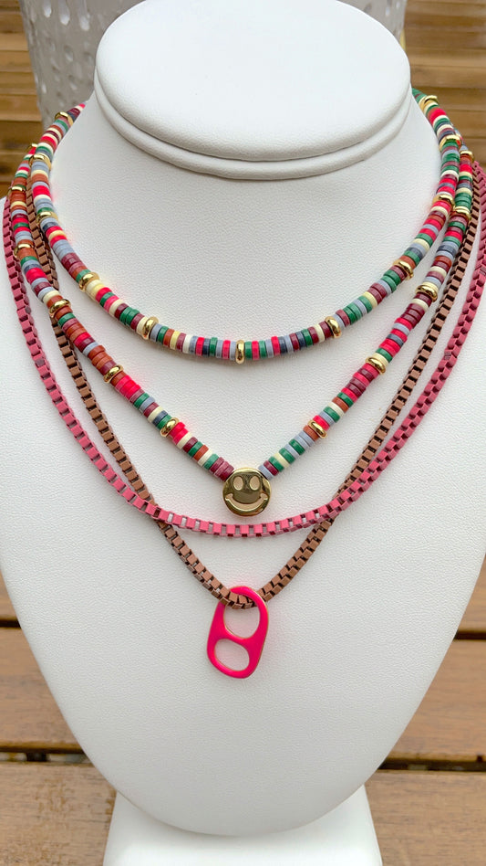 Multicolored puka necklace style