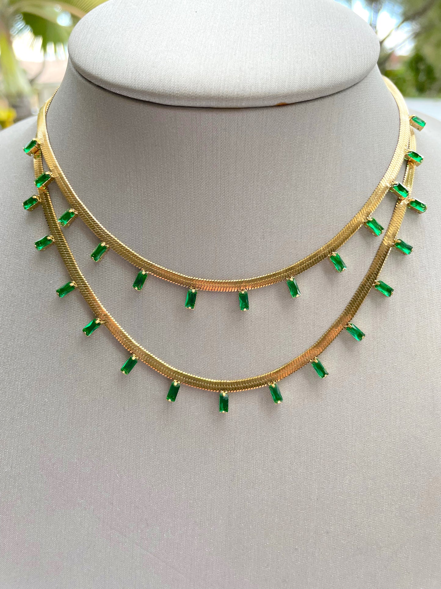 Baguette embellished snake link necklace