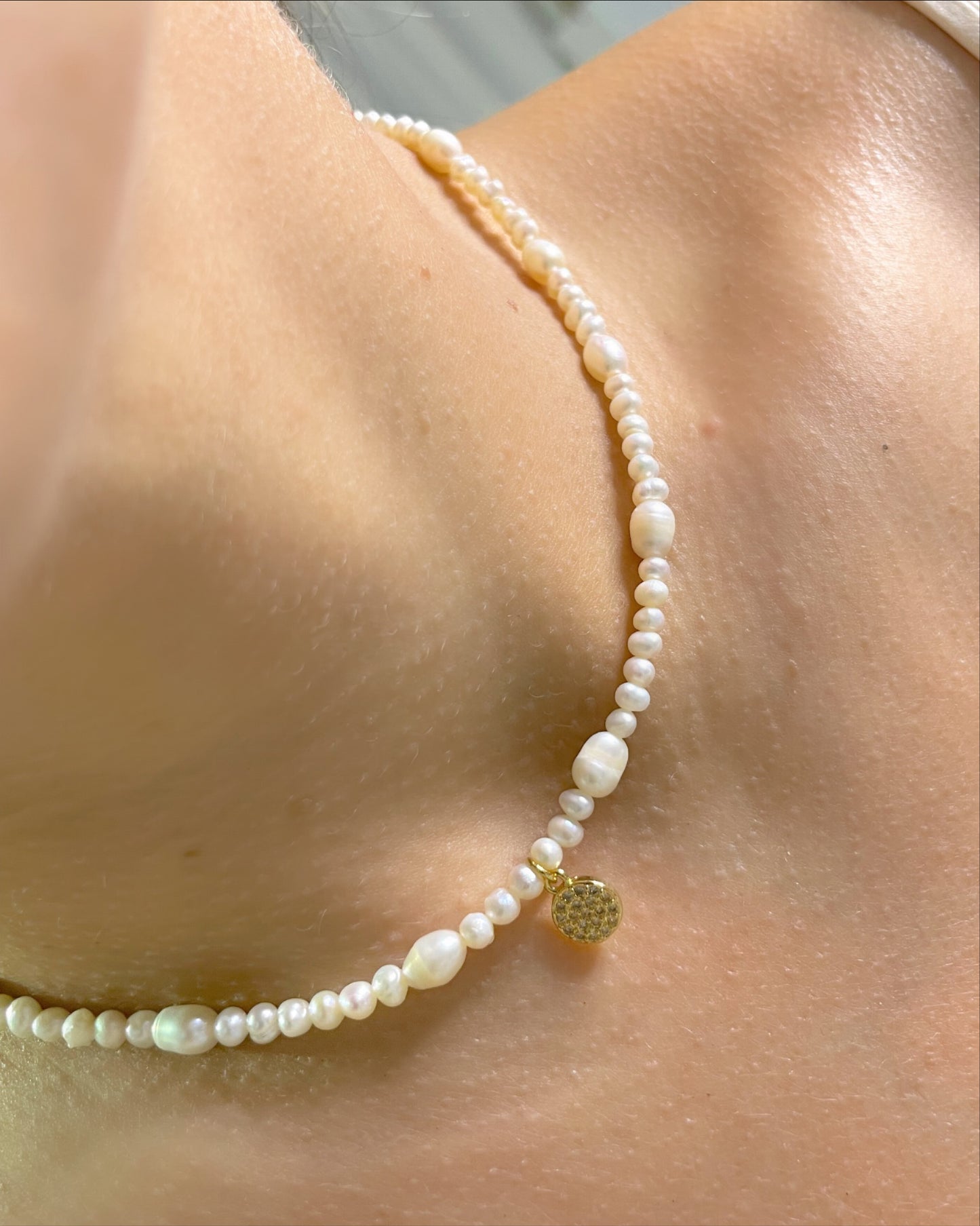 Natural mini pearls zirconia charm