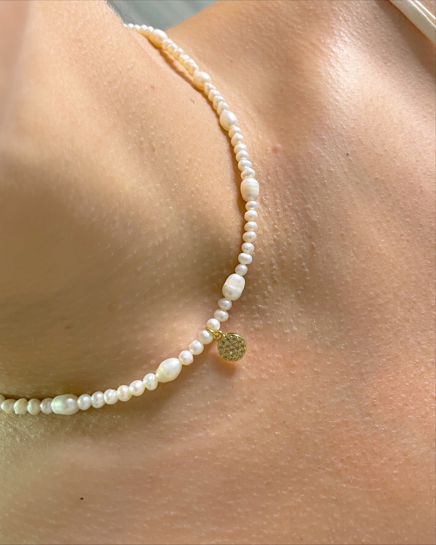 Natural mini pearls zirconia charm