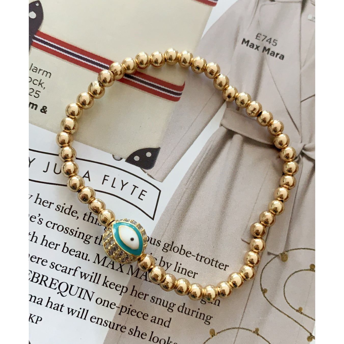 Gold beaded with Turquoise Evil Eye
