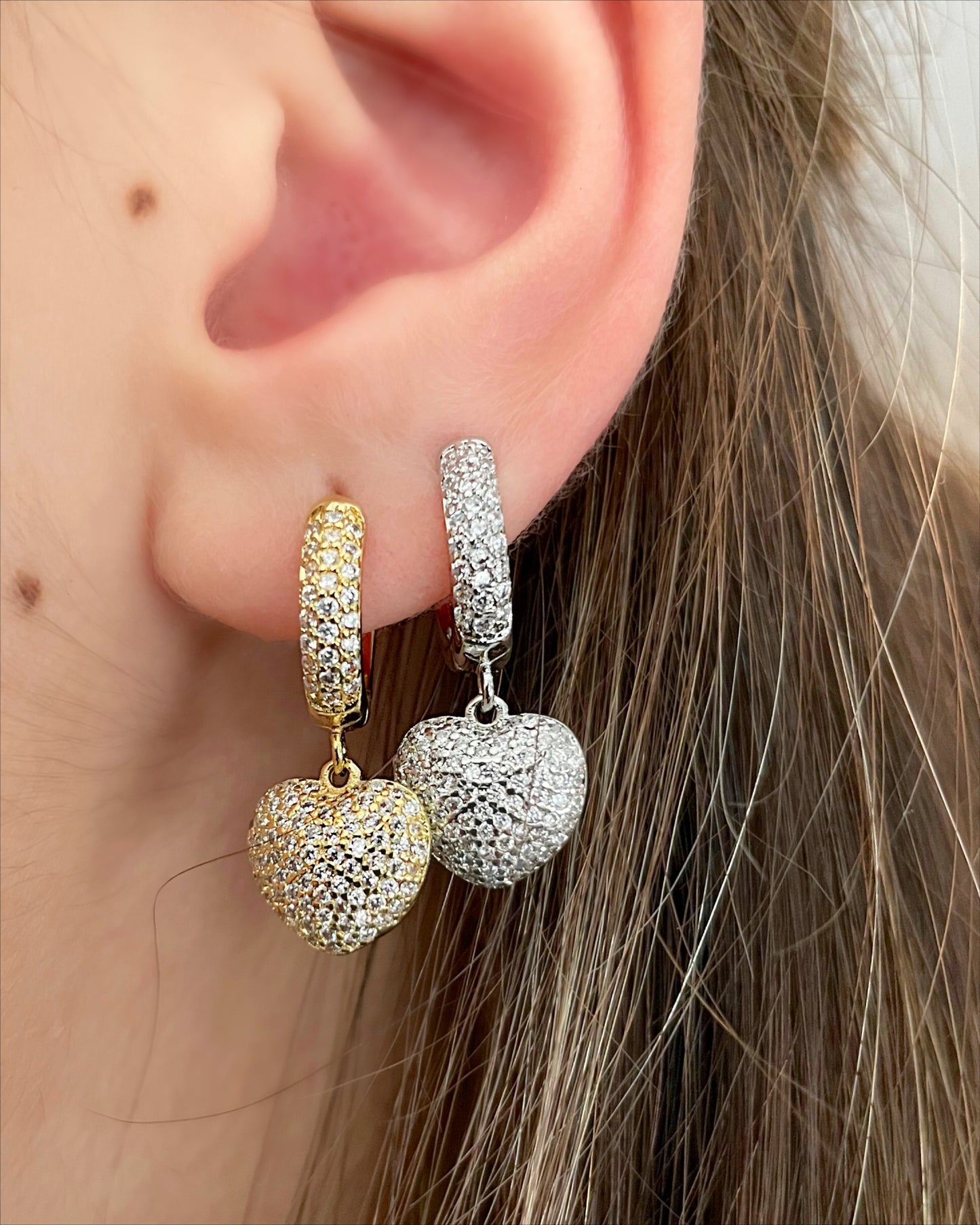 Chunky hearts dangle earrings