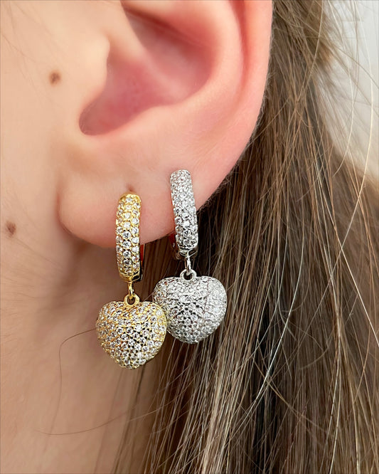 Chunky hearts dangle earrings