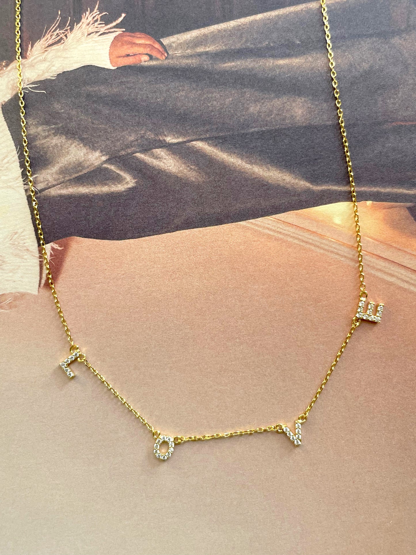 CZ word gold plated necklace