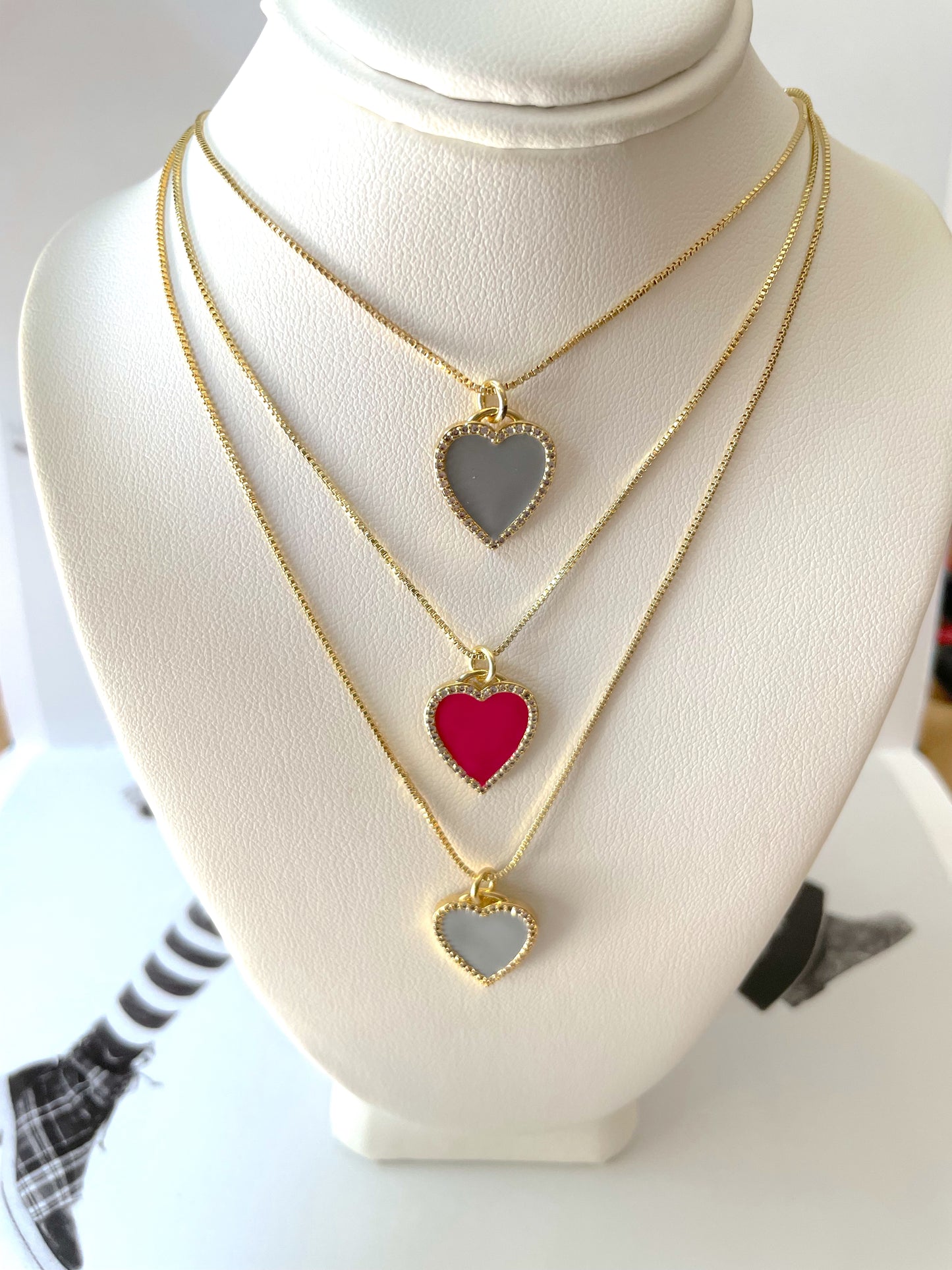 Mini pave stone heart pendant necklace