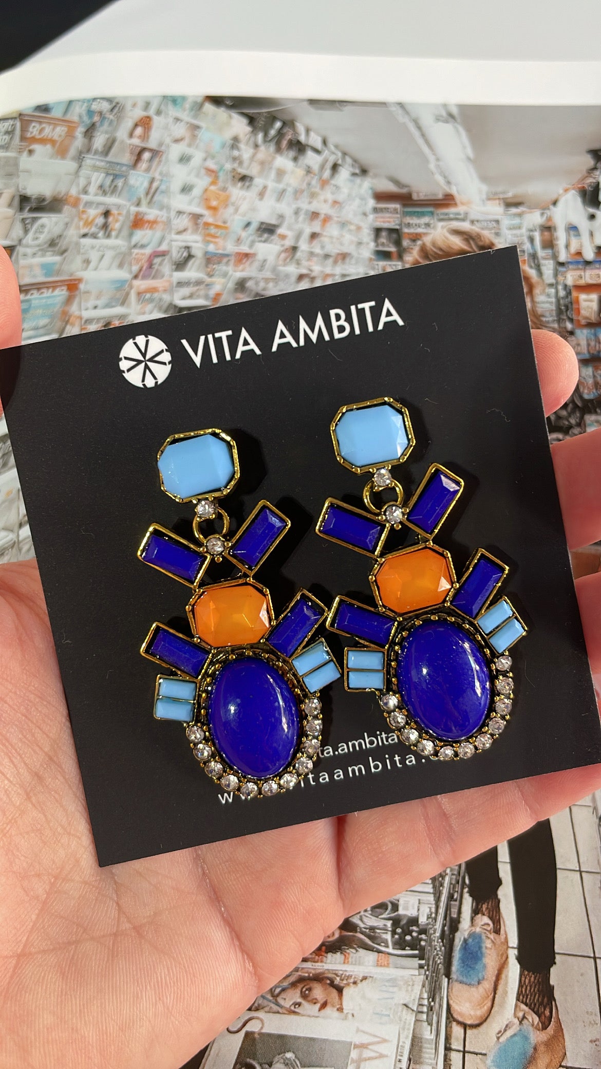 Orange/Blue statement earrings