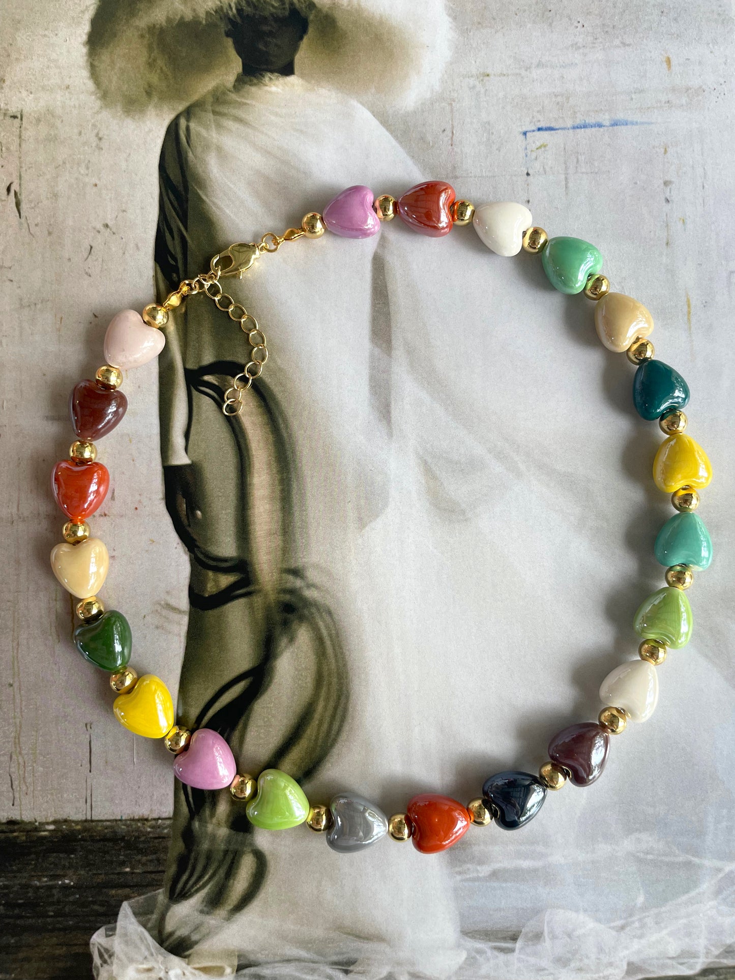 Multicolored hearts necklace