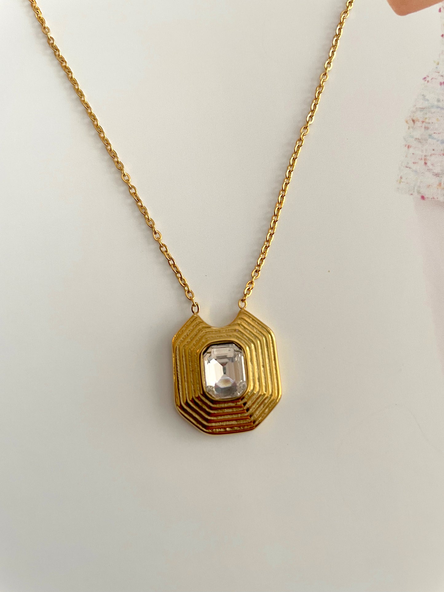 Stainless steel gold stoned charm necklace