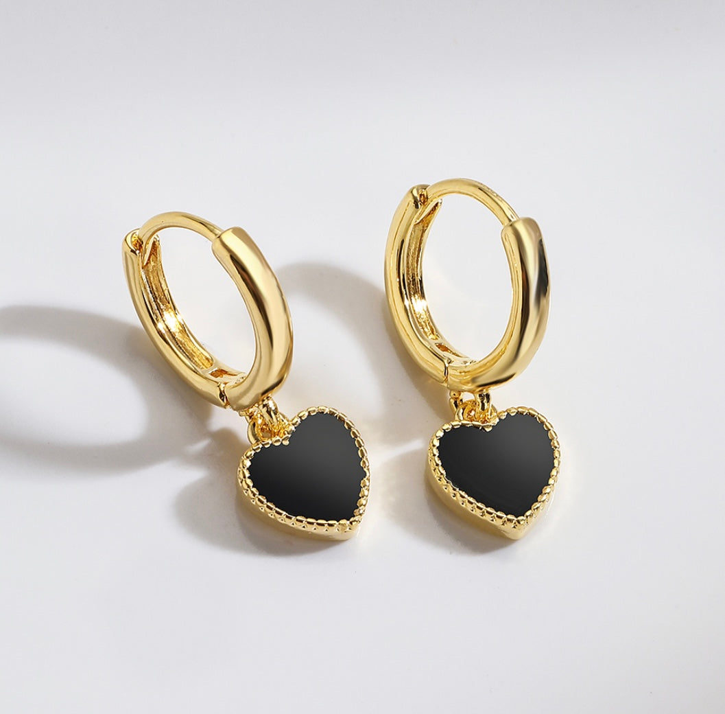 Black heart dangle earrings