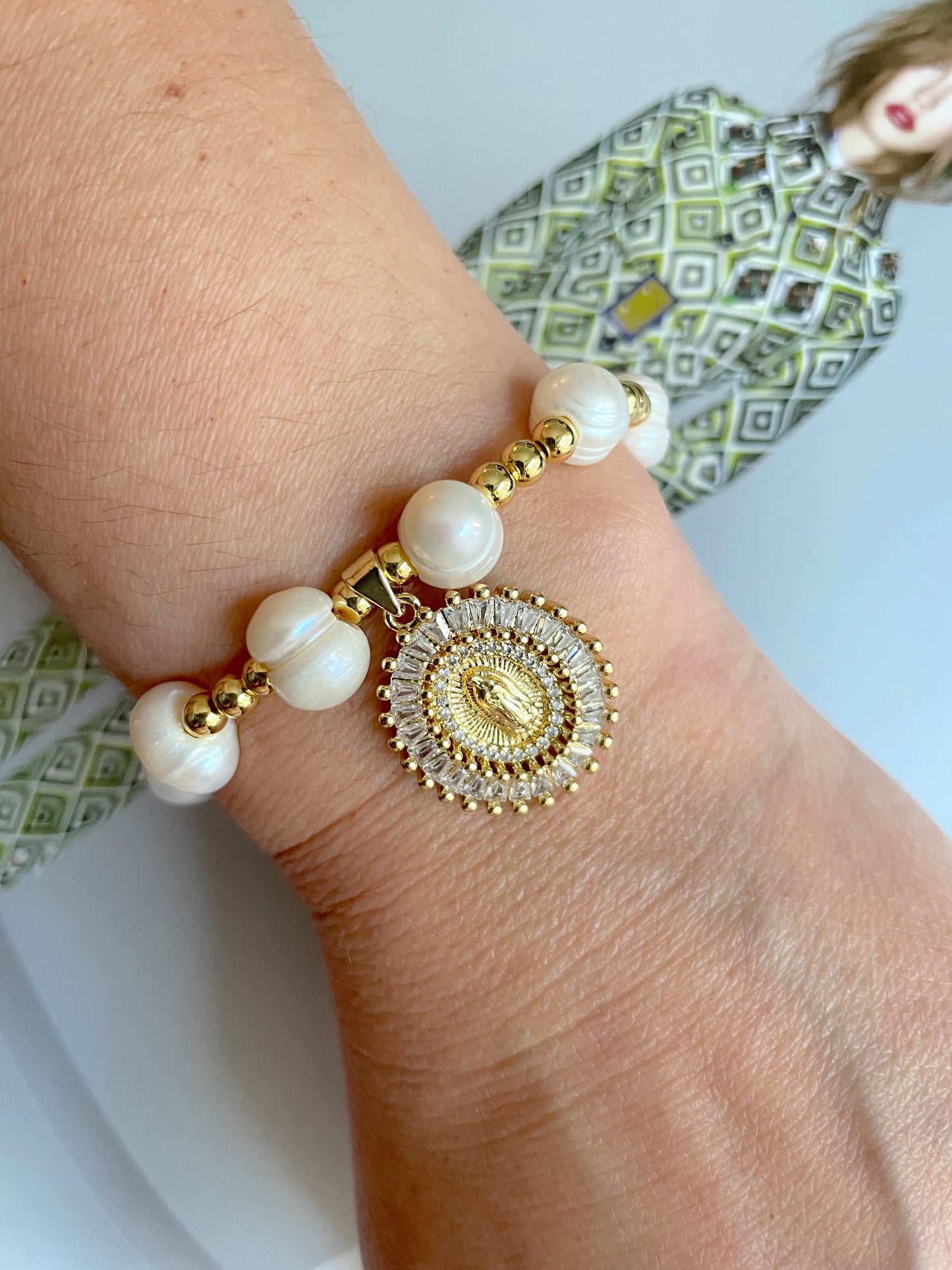 Natural Pearls - Our Lady of Guadalupe Medal Bracelet