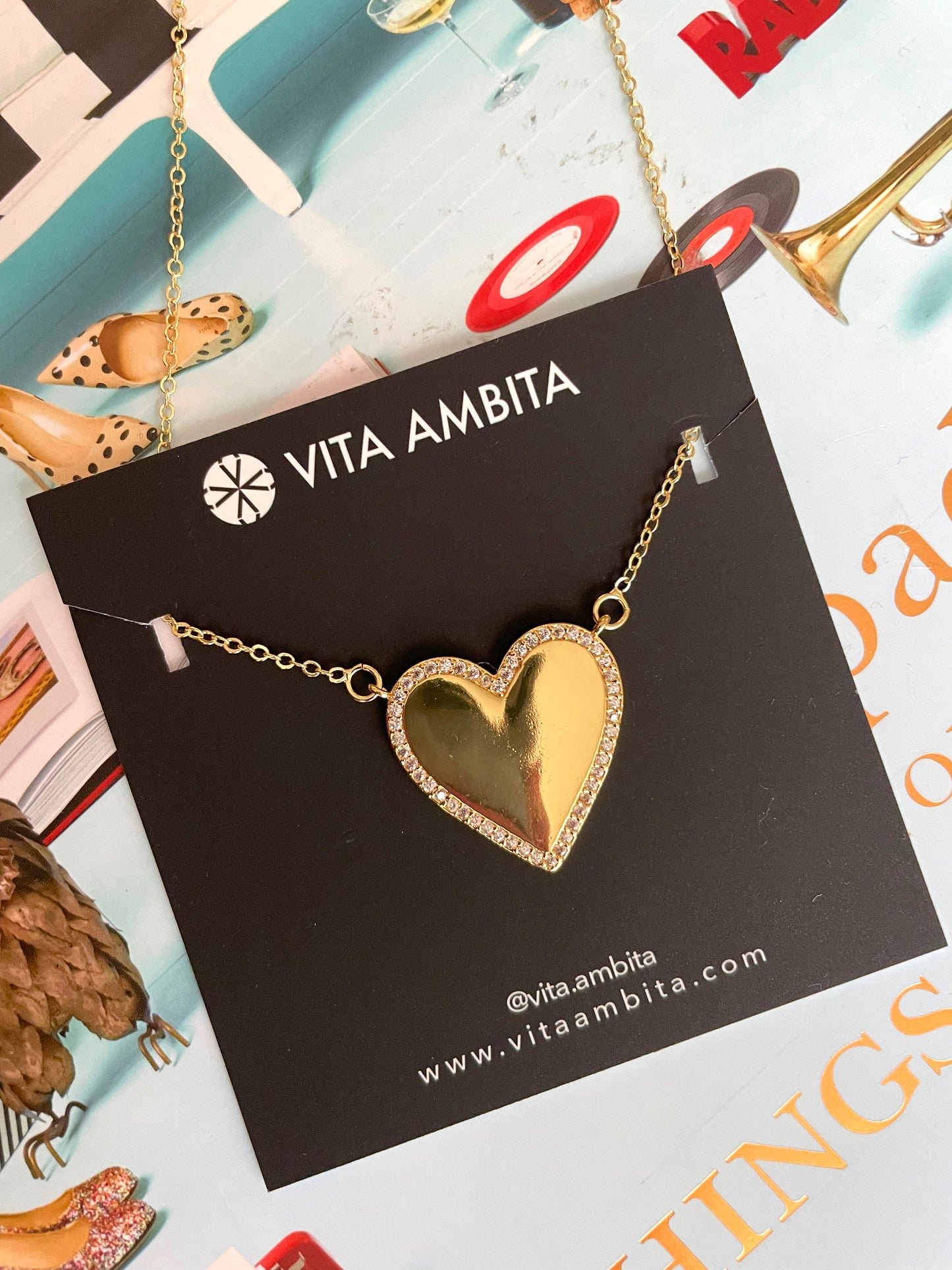 Golden cz heart necklace