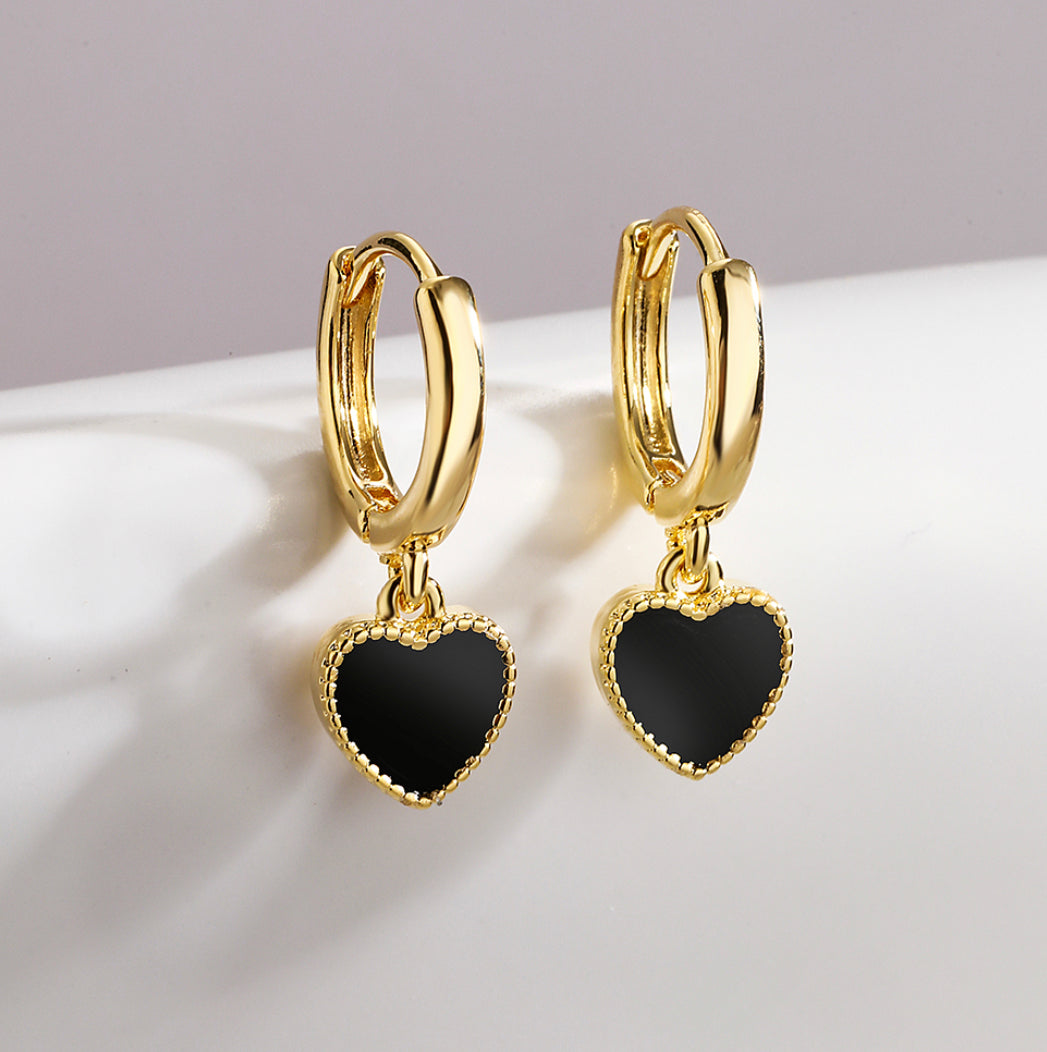 Black heart dangle earrings