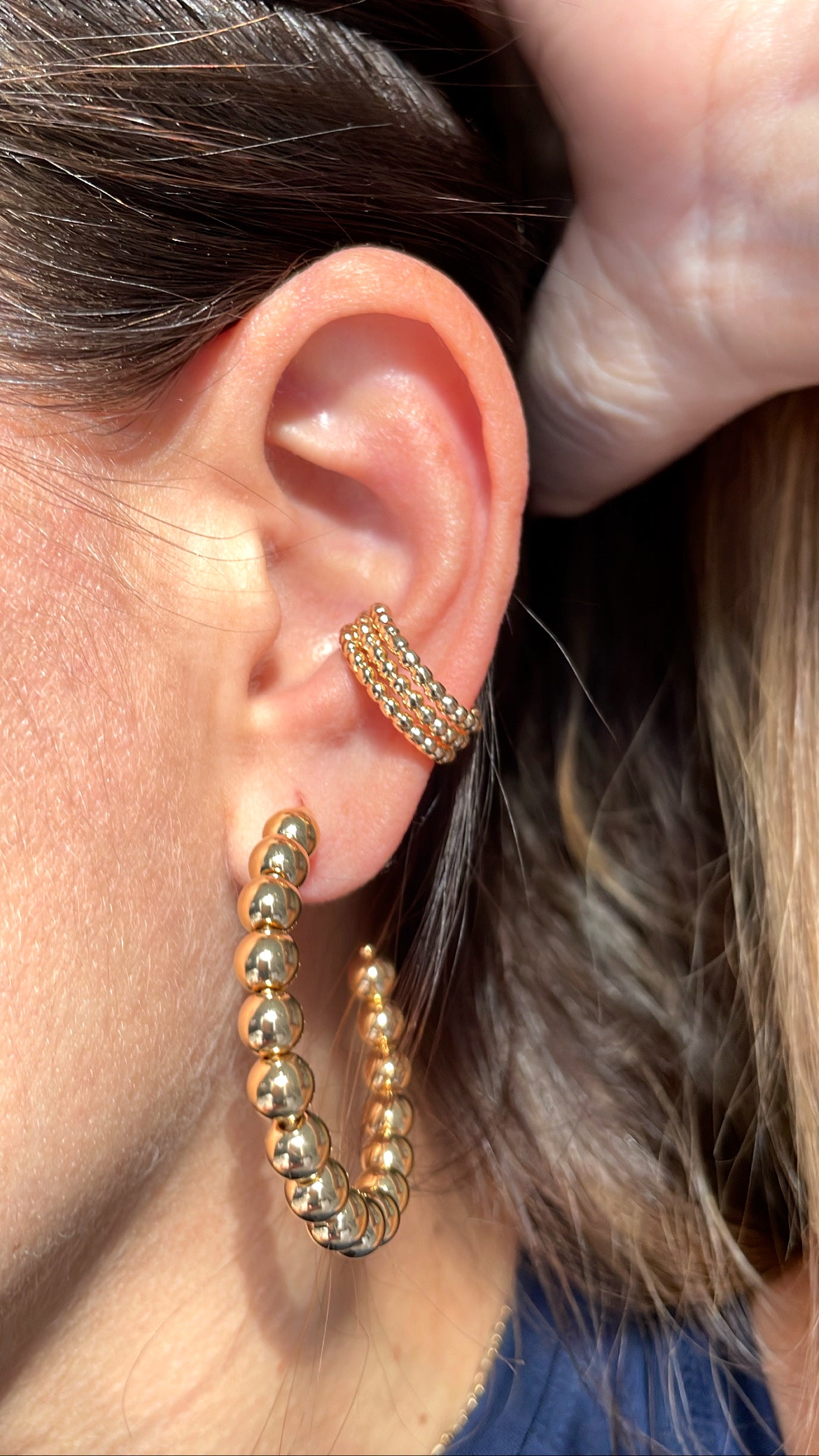 Chunky beaded post back hoops earrings
