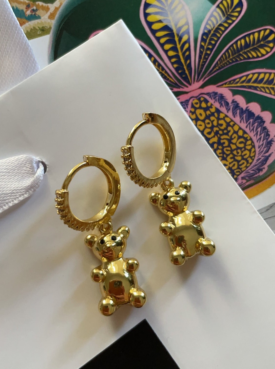 Gold bears cz earrings
