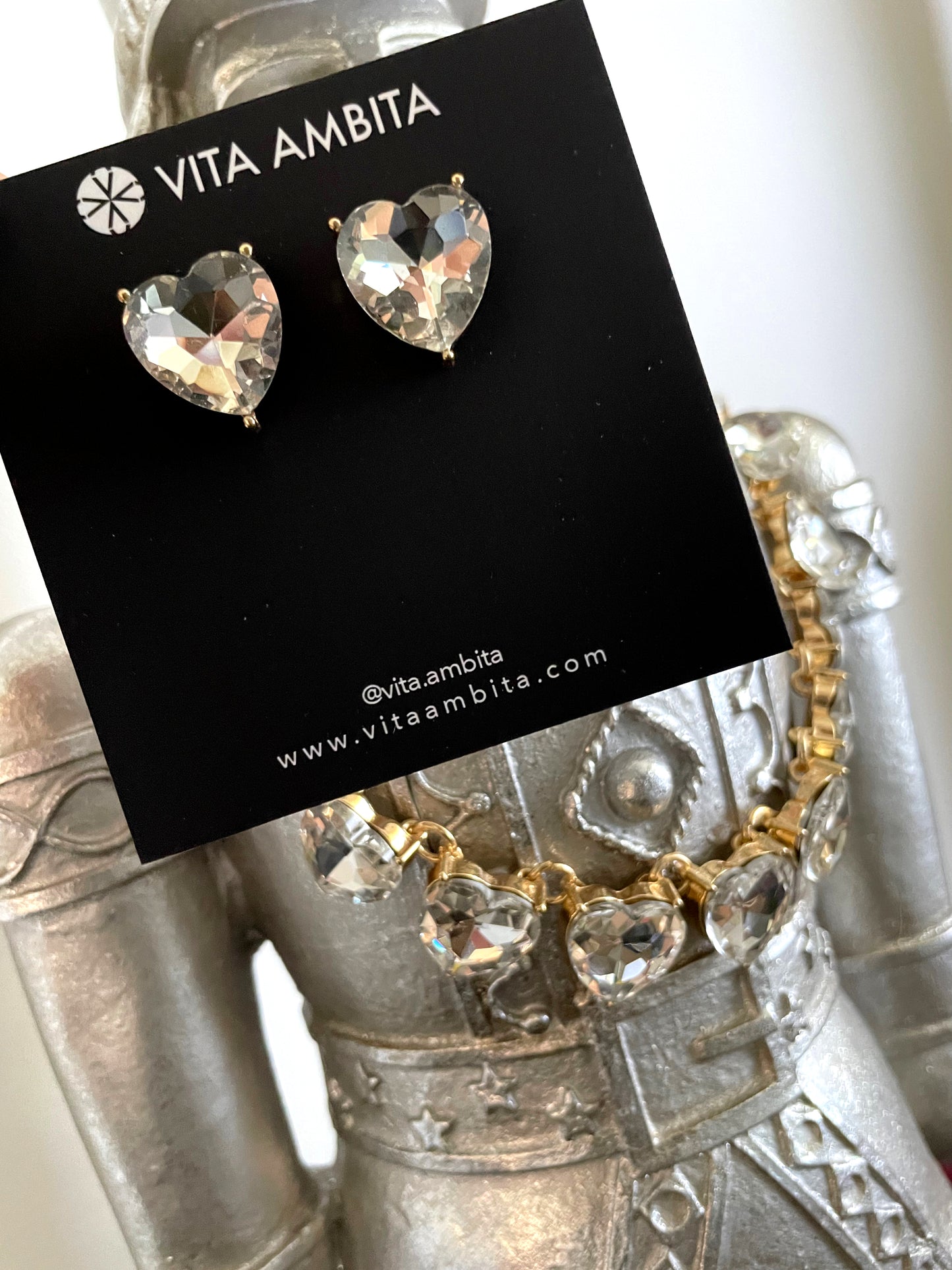 Heart shaped crystal stone Necklace- bracelet - earrings