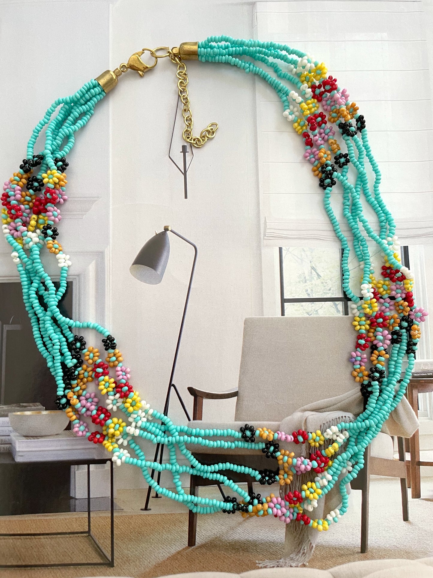 Flower beaded multi layered necklace