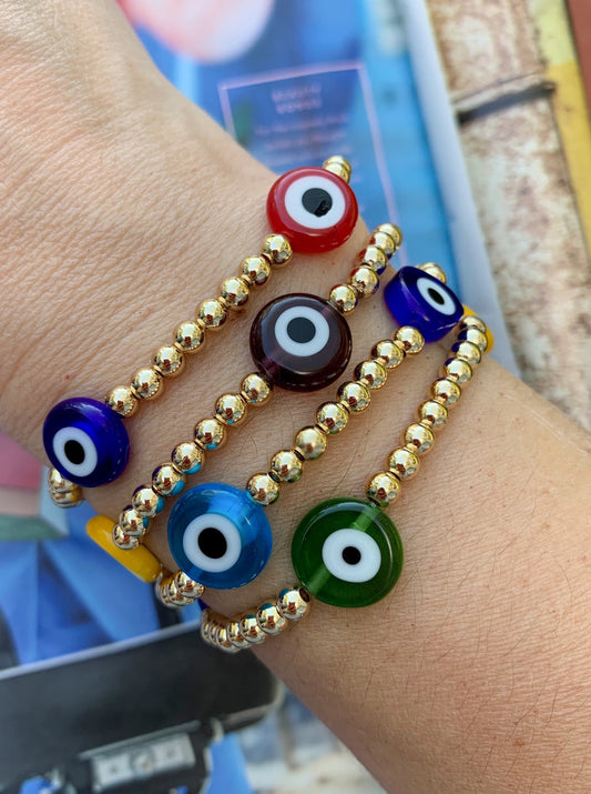 Gold Beads + Evil Eye Bracelets