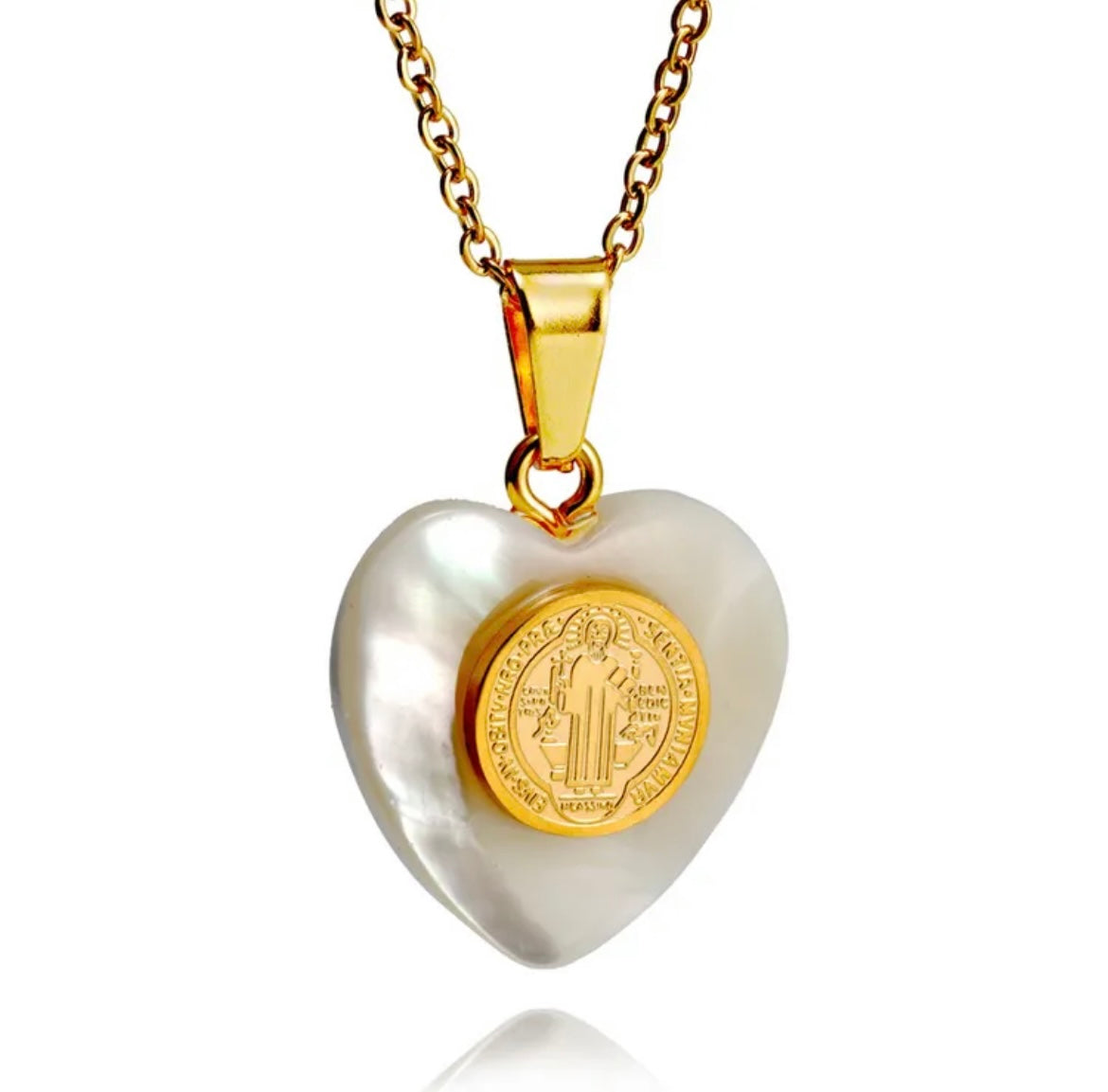 White shell heart shaped pendant necklace